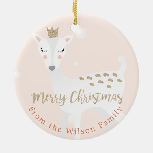 Cute Deer | Blush roze | Gepersonaliseerd kerstfee Keramisch Ornament (Achterkant)