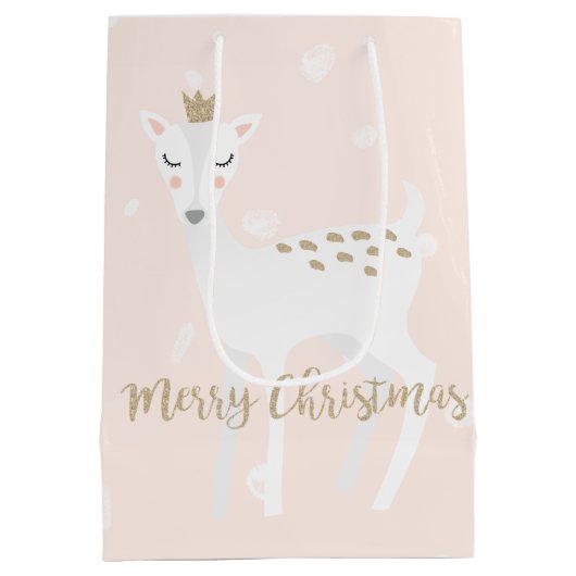 Cute Deer | Blush roze | kerstcadeau Medium Cadeauzakje (Achterkant)