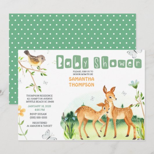 Cute Deer Boys Baby shower Invitation Kaart (Voorkant / Achterkant)