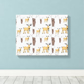 Cute deer Buck Bull Elk Hand Drawn Baby Nursery Canvas Afdruk (Insitu (Houten vloer))
