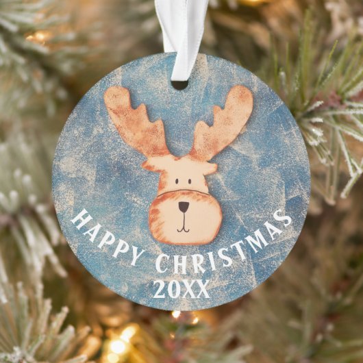 Cute Deer Cartoon Happy Kerstmis Kinder Ornament (Boom)