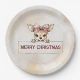 Cute Deer Christmas Paper Plates Festive Tableware Papieren Bordje