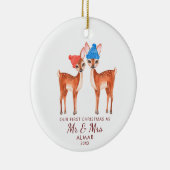 Cute Deer Couple gepersonaliseerd de heer Mrs Pass Keramisch Ornament (Rechts)
