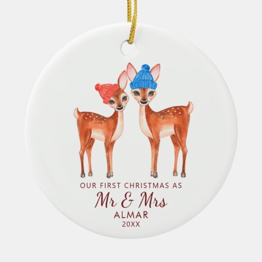Cute Deer Couple gepersonaliseerd de heer Mrs Pass Keramisch Ornament (Voorkant)