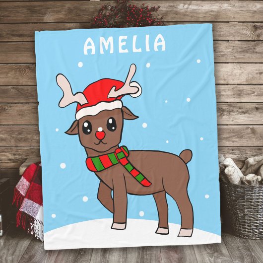 Cute Deer Drager Sneeuwvlokken Kerstmis Fleece Deken