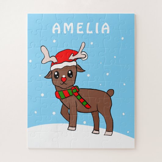 Cute Deer Drager Sneeuwvlokken Kerstmis Kinder Legpuzzel (Verticaal)