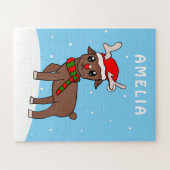 Cute Deer Drager Sneeuwvlokken Kerstmis Kinder Legpuzzel (Horizontaal)
