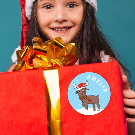 Cute Deer Drager Sneeuwvlokken Kerstmis Ronde Sticker