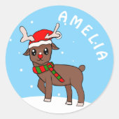 Cute Deer Drager Sneeuwvlokken Kerstmis Ronde Sticker (Voorkant)