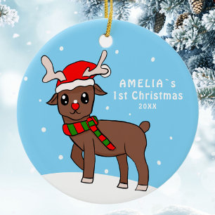Cute Deer Drawing Baby 1st Kerstmis Keramisch Ornament