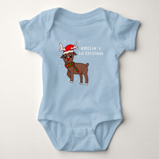 Cute Deer Drawing Baby 1st Kerstmis Romper (Voorkant)