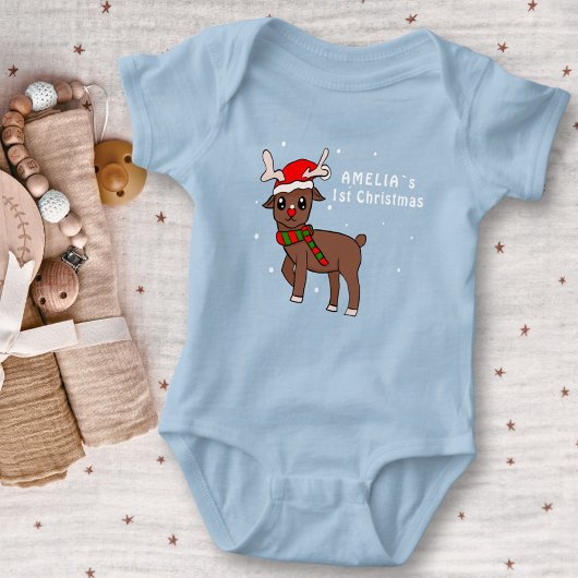 Cute Deer Drawing Baby 1st Kerstmis Romper