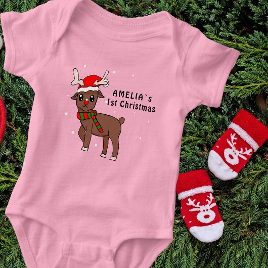 Cute Deer Drawing Baby 1st Kerstmis Romper