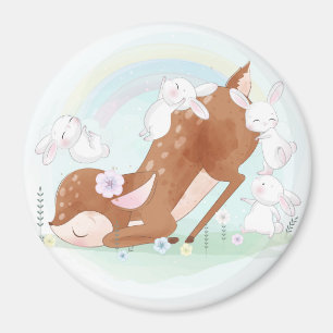 Cute Deer en Bunnies Magneet