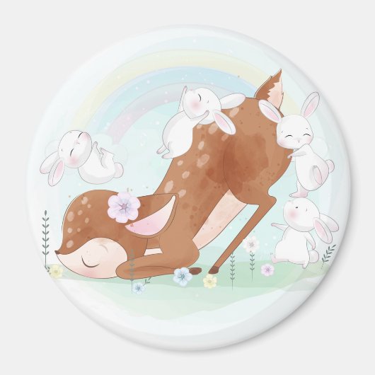 Cute Deer en Bunnies Magneet (Voorkant)