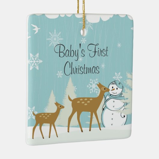 Cute Deer en Snowman Winter Baby 1st Kerstmis Keramisch Ornament (Rechts)