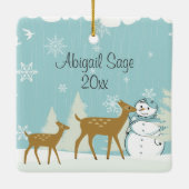 Cute Deer en Snowman Winter Baby 1st Kerstmis Keramisch Ornament (Achterkant)