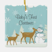 Cute Deer en Snowman Winter Baby 1st Kerstmis Keramisch Ornament (Voorkant)
