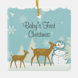 Cute Deer en Snowman Winter Baby 1st Kerstmis Keramisch Ornament