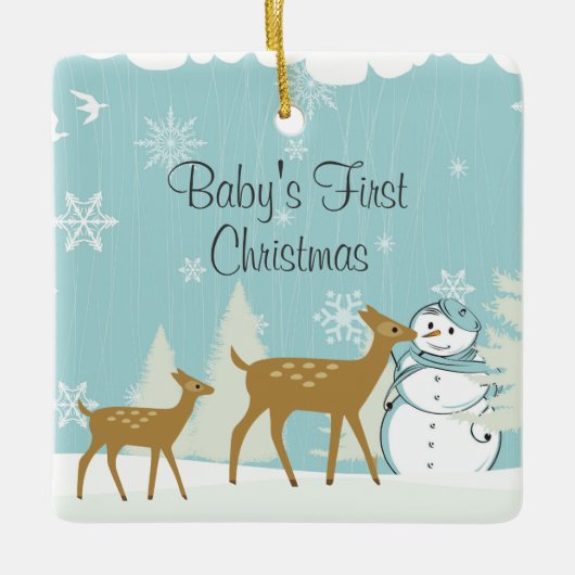Cute Deer en Snowman Winter Baby 1st Kerstmis Keramisch Ornament (Voorkant)