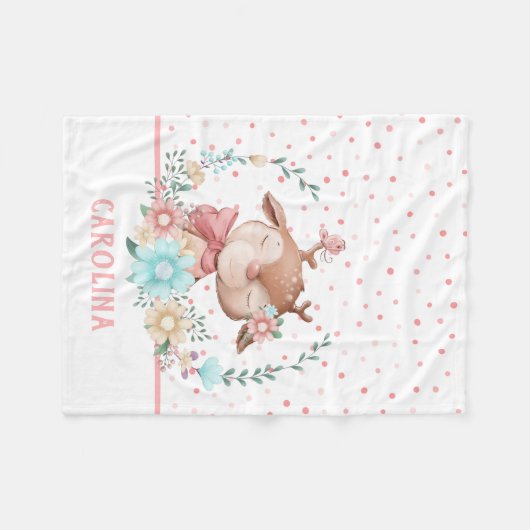 Cute Deer Floral Reversible Fleece Deken (Voorkant (Horizontaal))