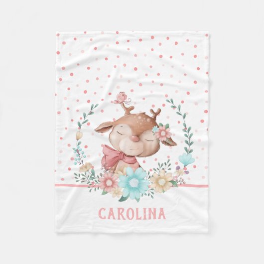 Cute Deer Floral Reversible Fleece Deken (Voorkant)