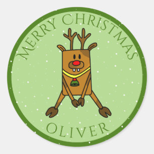 Cute Deer Green Kerstmis Kind Name Gift Label