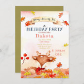 Cute Deer Herfst Autumn Birthday Party Kaart (Voorkant / Achterkant)