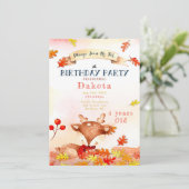 Cute Deer Herfst Autumn Birthday Party Kaart (Staand voorkant)