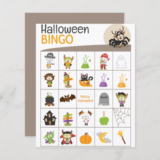 Cute Deer in Spider outfit Halloween BINGO Board! (Voorkant / Achterkant)