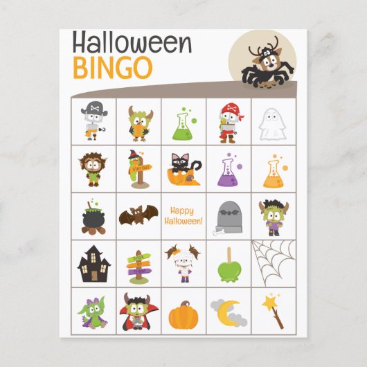 Cute Deer in Spider outfit Halloween BINGO Board! (Voorkant)