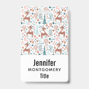 Cute Deer in Whimsical Forest Pattern Badge