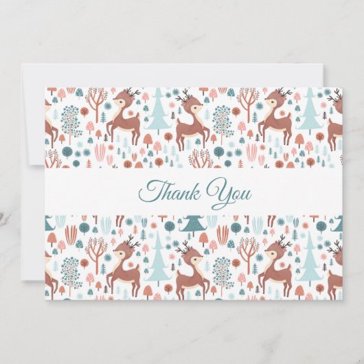 Cute Deer in Whimsical Forest Pattern Bedankkaart (Voorkant)