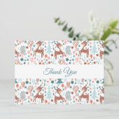 Cute Deer in Whimsical Forest Pattern Bedankkaart (Staand voorkant)
