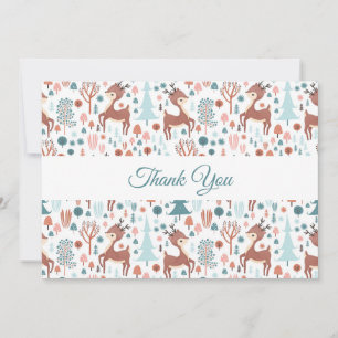 Cute Deer in Whimsical Forest Pattern Bedankkaart