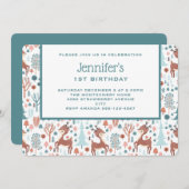 Cute Deer in Whimsical Forest Pattern Birthday Kaart (Voorkant / Achterkant)