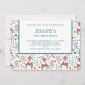 Cute Deer in Whimsical Forest Pattern Birthday Kaart (Voorkant)