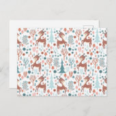Cute Deer in Whimsical Forest Pattern Briefkaart (Voorkant / Achterkant)
