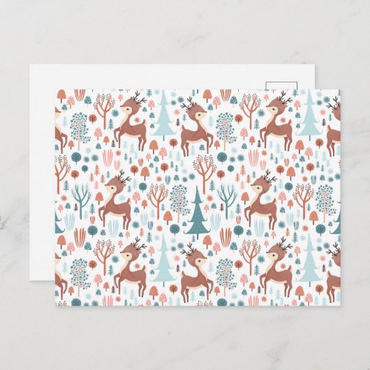 Cute Deer in Whimsical Forest Pattern Briefkaart (Voorkant / Achterkant)