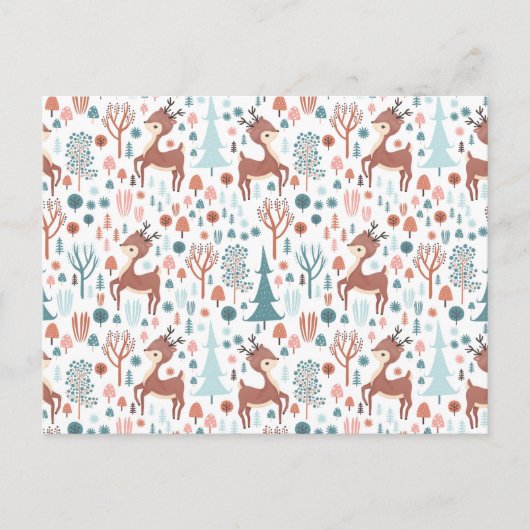 Cute Deer in Whimsical Forest Pattern Briefkaart (Voorkant)