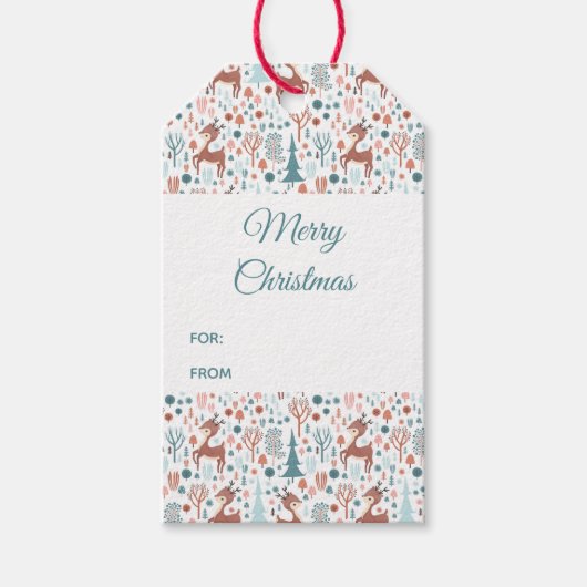 Cute Deer in Whimsical Forest Pattern Cadeaulabel (Voorkant)