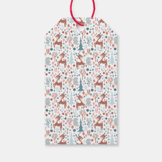 Cute Deer in Whimsical Forest Pattern Cadeaulabel (Achterkant)