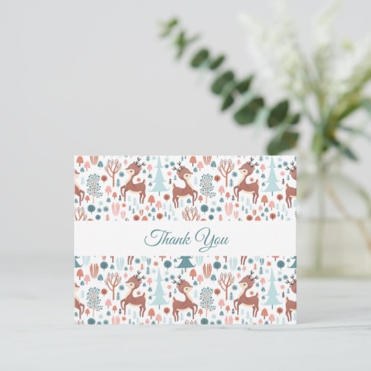 Cute Deer in Whimsical Forest Pattern Dank u Briefkaart (Staand voorkant)