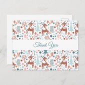 Cute Deer in Whimsical Forest Pattern Dank u Briefkaart (Voorkant / Achterkant)