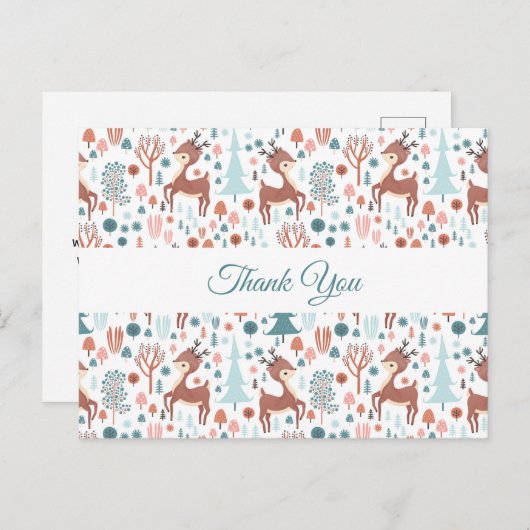 Cute Deer in Whimsical Forest Pattern Dank u Briefkaart (Voorkant / Achterkant)