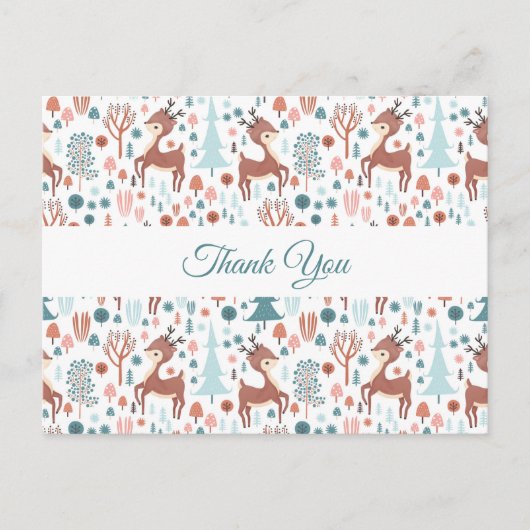 Cute Deer in Whimsical Forest Pattern Dank u Briefkaart (Voorkant)
