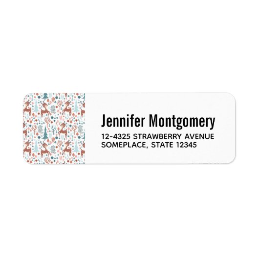 Cute Deer in Whimsical Forest Pattern Etiket (Voorkant)