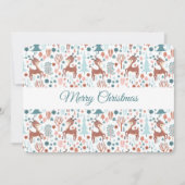 Cute Deer in Whimsical Forest Pattern Feestdagenkaart (Voorkant)