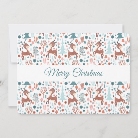 Cute Deer in Whimsical Forest Pattern Feestdagenkaart (Voorkant)