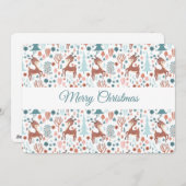 Cute Deer in Whimsical Forest Pattern Feestdagenkaart (Voorkant / Achterkant)